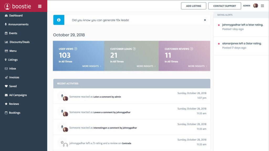 Enhance your listing with Boostie User Dashboard
